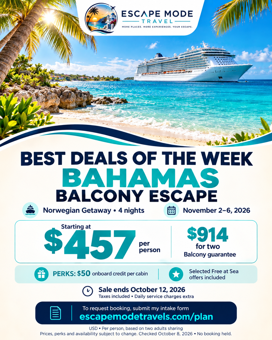 BAHAMAS BALCONY ESCAPE promotional offer